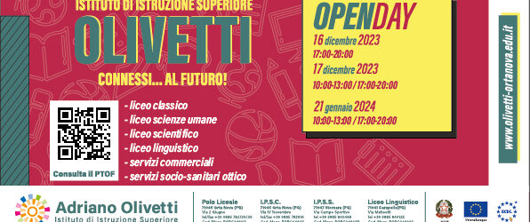 l’I.I.S. “Adriano OLIVETTI” è aperto alla cittadinanza per presentare la propria offerta formativa per l’a.s. 2024/2025. NEI GIORNI DI MARTEDI’ E GIOVEDI’ A PARTIRE DAL 13 DICEMBRE 2023 E GENNAIO 2024, L’ISTITUTO E’ APERTO ANCHE IN ORARIO POMERIDIANO, DALLE 15.00 ALLE 18.30, PER FORNIRE SUPPORTO ED ASSISTENZA NELLA PROCEDURA DI […]